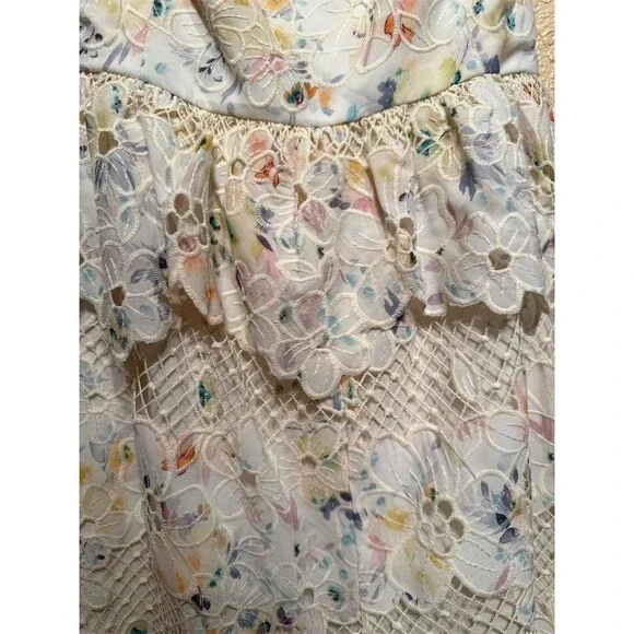 Just Me Jumpsuit Womens Small Ivory Floral Lace Wide-Leg Ruffle Straps - Picture 5 of 5